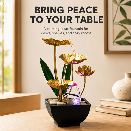 Lotus Tabletop Water Fountain | Indoor Waterfall Decor | Office Desk Fountain | Living Room Cabinet Ornament