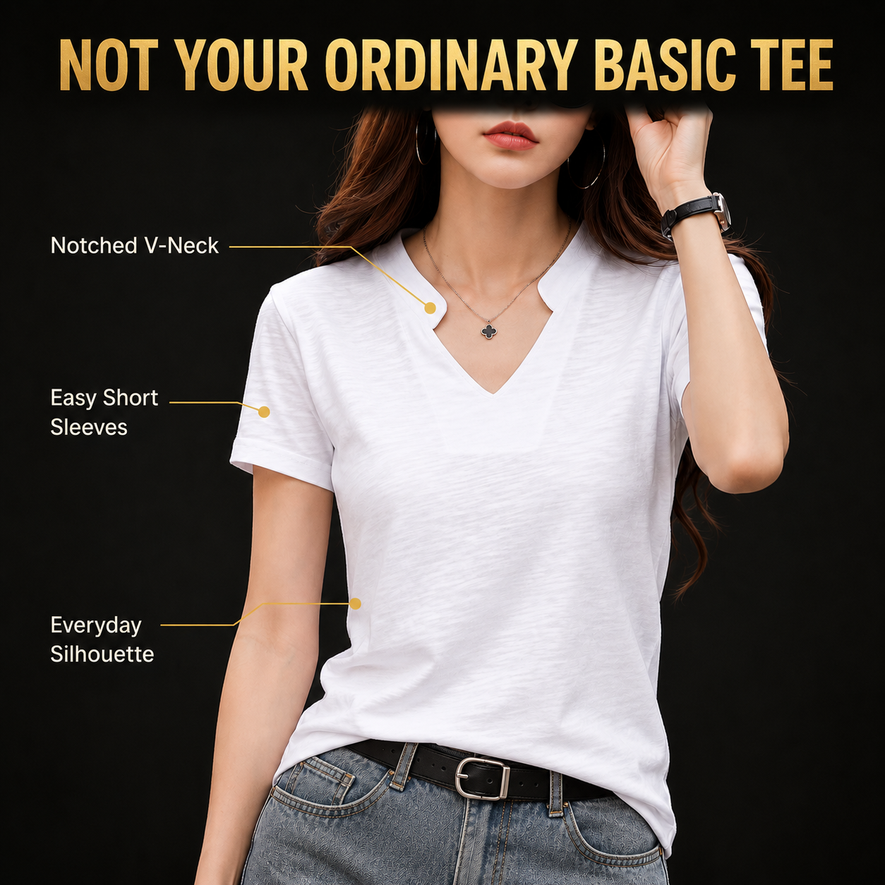 Women’s Cotton V Neck T Shirt, Soft Short Sleeve Summer Tee, Casual Everyday V Neck Top, Basic Women’s T-Shirt