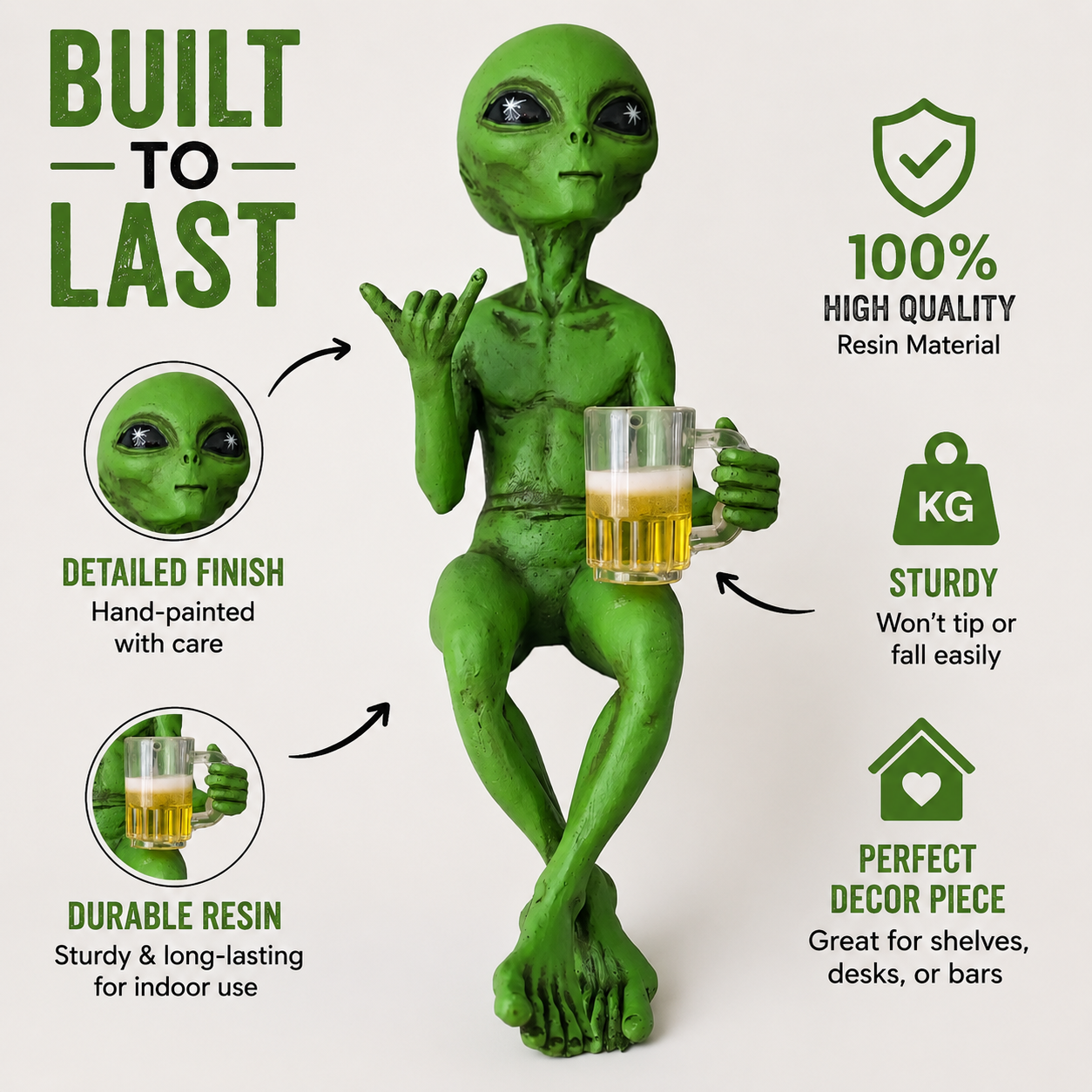Funny Alien Resin Statue Beverage Mug Figurine Shelf Desk Office Garden Decor Gift Ornament
