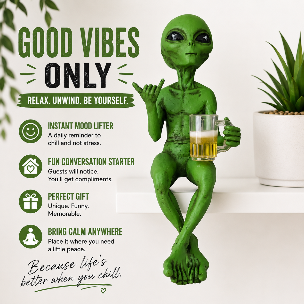 Funny Alien Resin Statue Beverage Mug Figurine Shelf Desk Office Garden Decor Gift Ornament