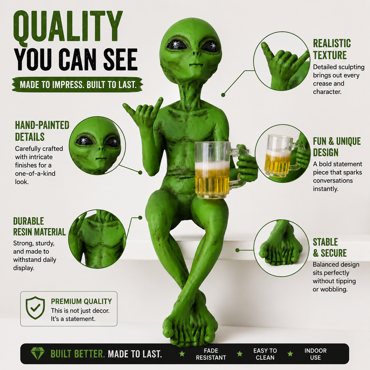 Funny Alien Resin Statue Beverage Mug Figurine Shelf Desk Office Garden Decor Gift Ornament