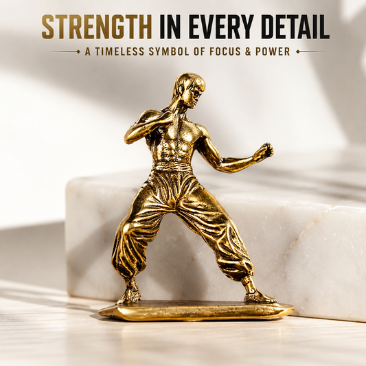 Copper Martial Artist Figurine Dynamic Fighter Statue Desk Shelf Office Decor Collector Gift Ornament
