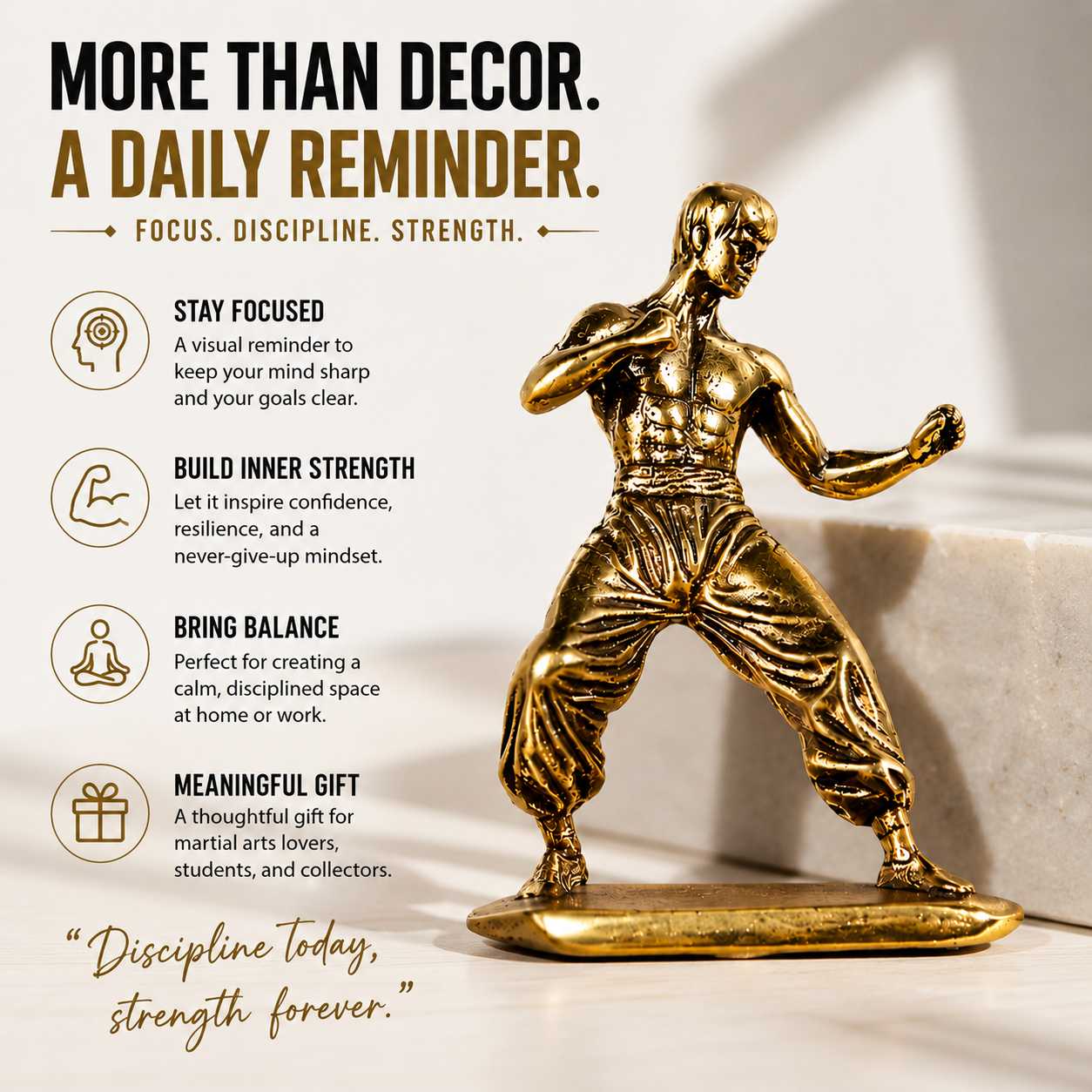 Copper Martial Artist Figurine Dynamic Fighter Statue Desk Shelf Office Decor Collector Gift Ornament