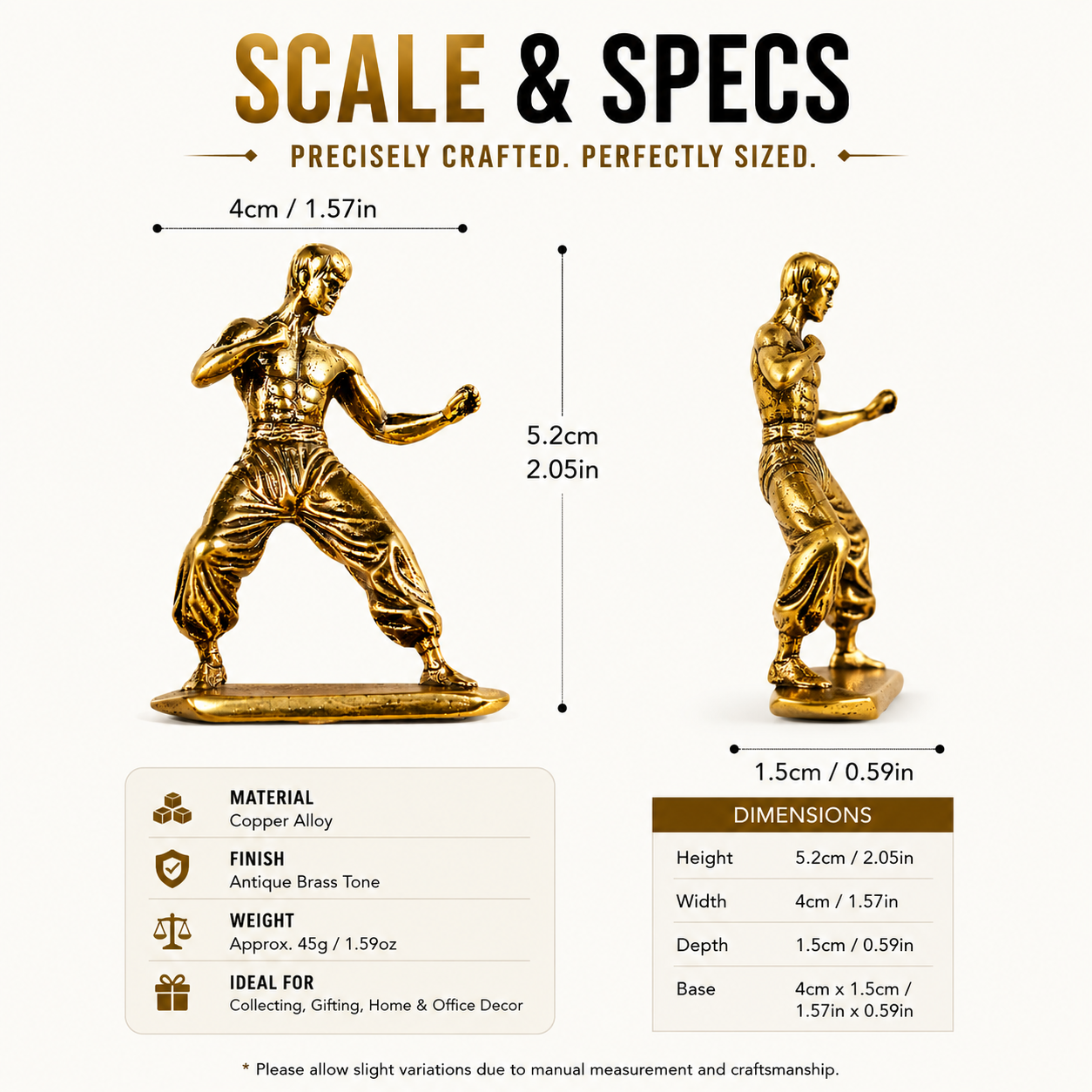 Copper Martial Artist Figurine Dynamic Fighter Statue Desk Shelf Office Decor Collector Gift Ornament