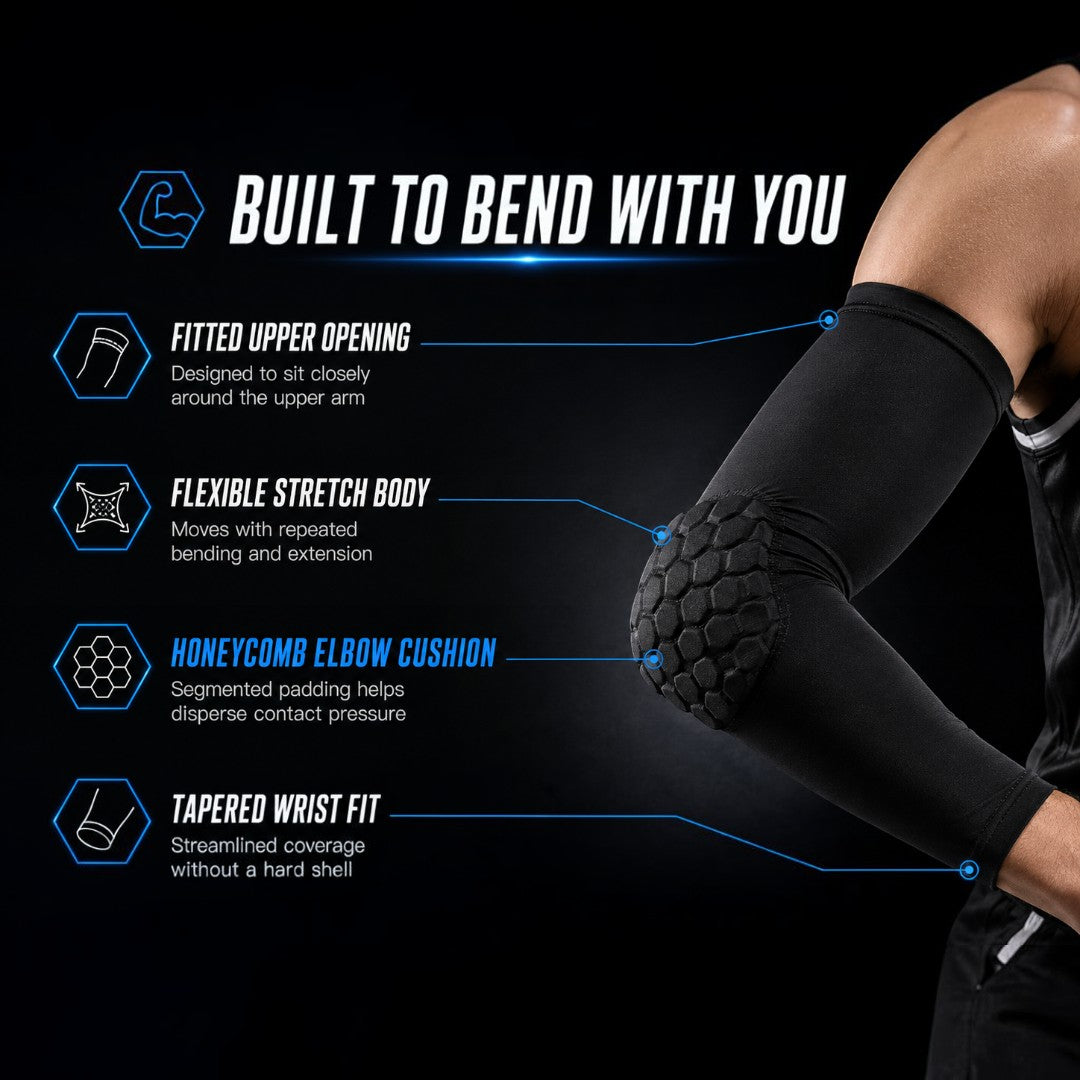 Sports Elbow Protection Arm Sleeve | Honeycomb Impact Padding | Basketball Cycling Fitness Support | Breathable Non Slip Gym Training Gear