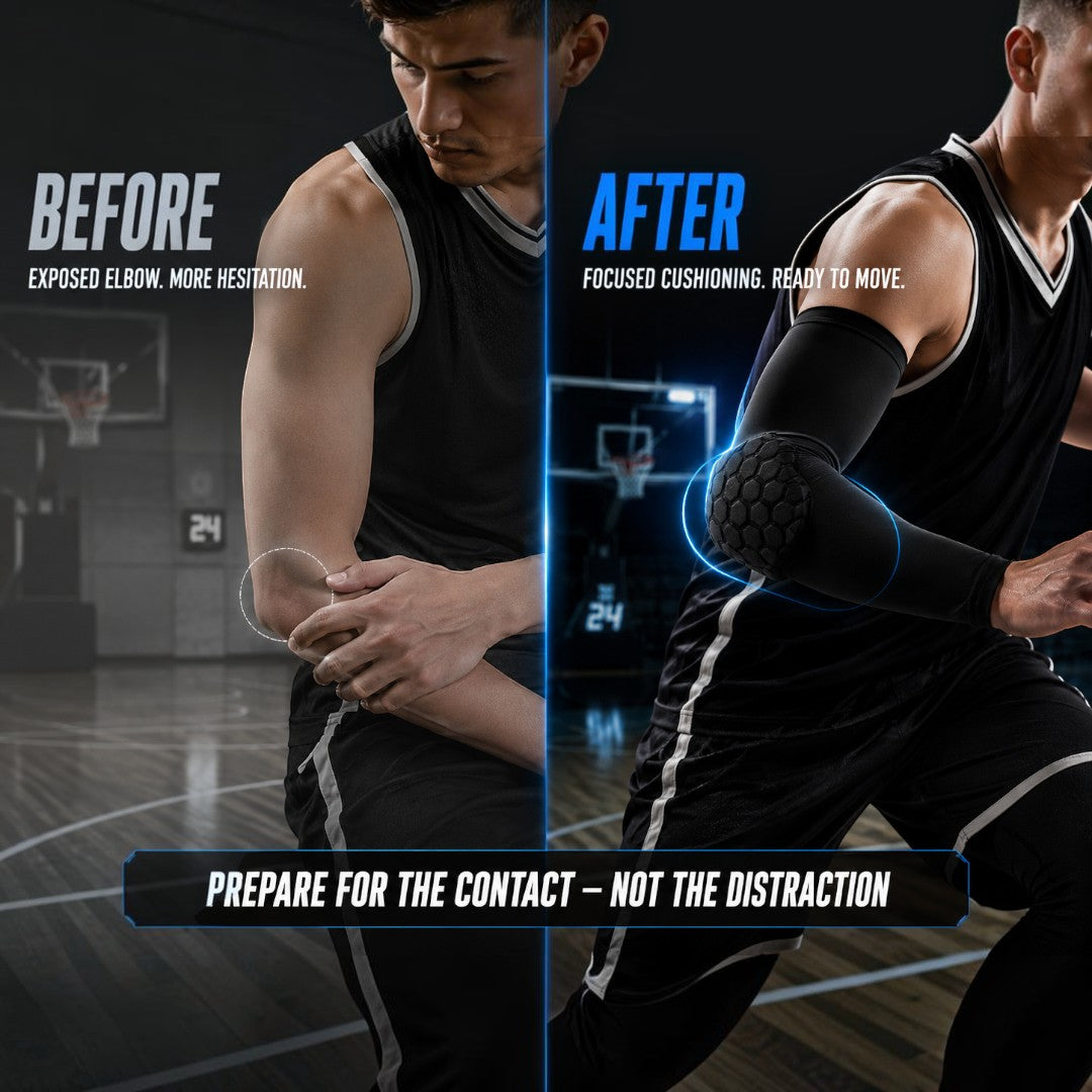 Sports Elbow Protection Arm Sleeve | Honeycomb Impact Padding | Basketball Cycling Fitness Support | Breathable Non Slip Gym Training Gear