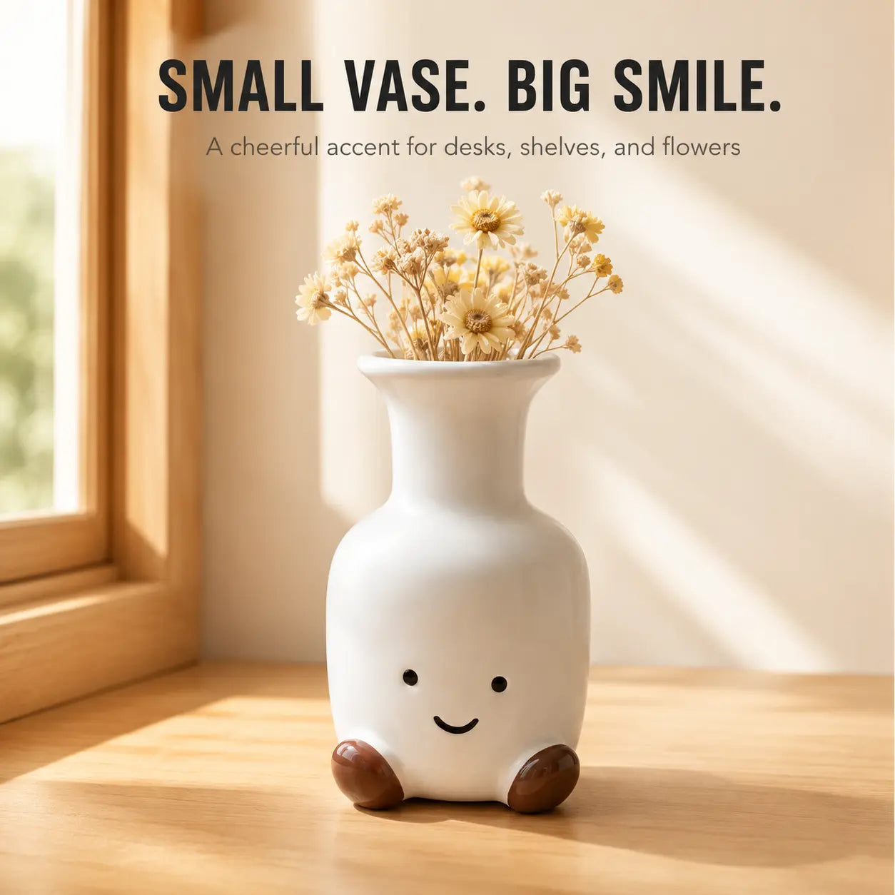 Smiling Face Flower Vase | Cute Table Decor | Small Ceramic Look Vase | Desk Shelf Accent for Dried Flowers Jumartins