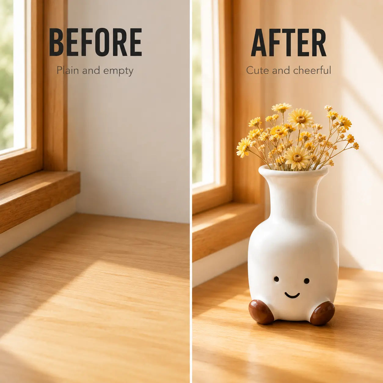 Smiling Face Flower Vase | Cute Table Decor | Small Ceramic Look Vase | Desk Shelf Accent for Dried Flowers Jumartins