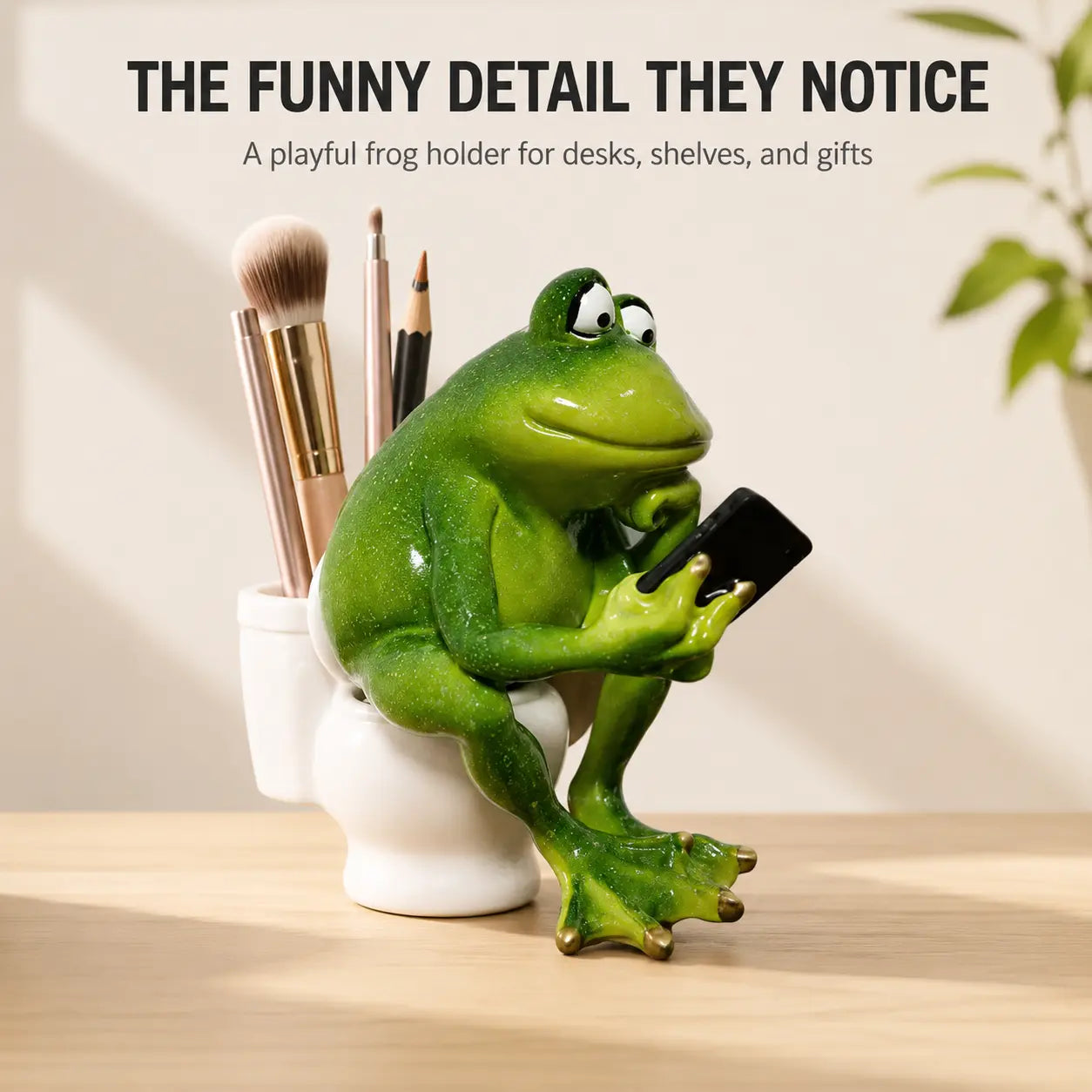 Funny Frog Pen Holder | Frog Figurine Decor | Cute Desk Organizer | Garden Patio Shelf Accent Gift Jumartins
