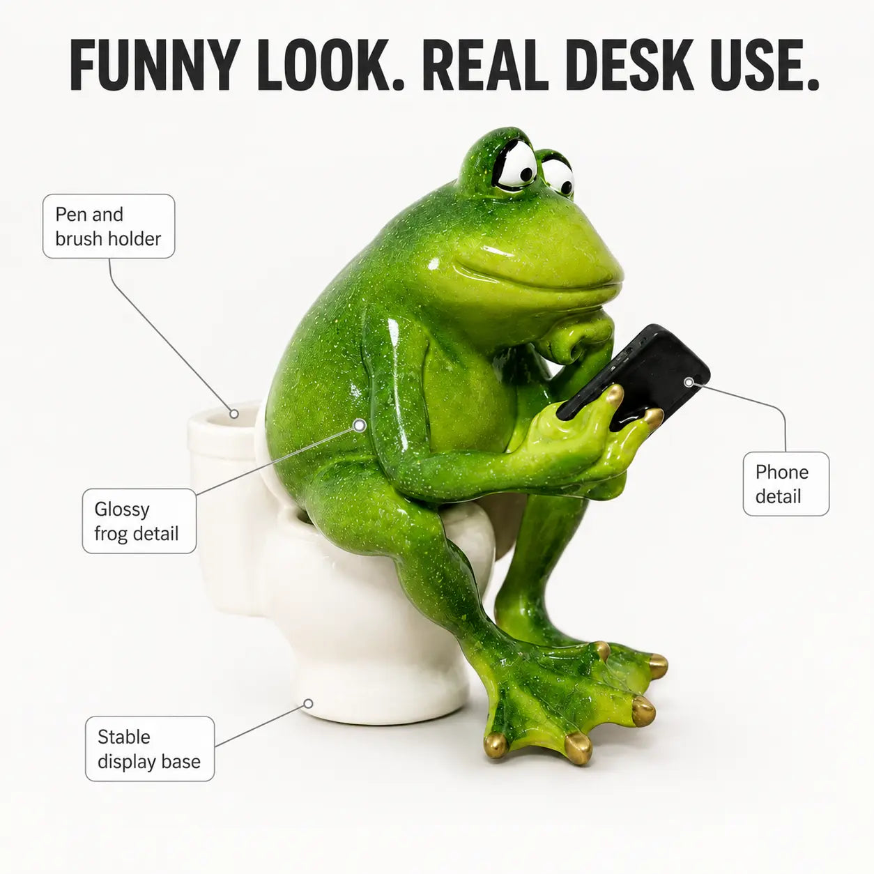 Funny Frog Pen Holder | Frog Figurine Decor | Cute Desk Organizer | Garden Patio Shelf Accent Gift Jumartins