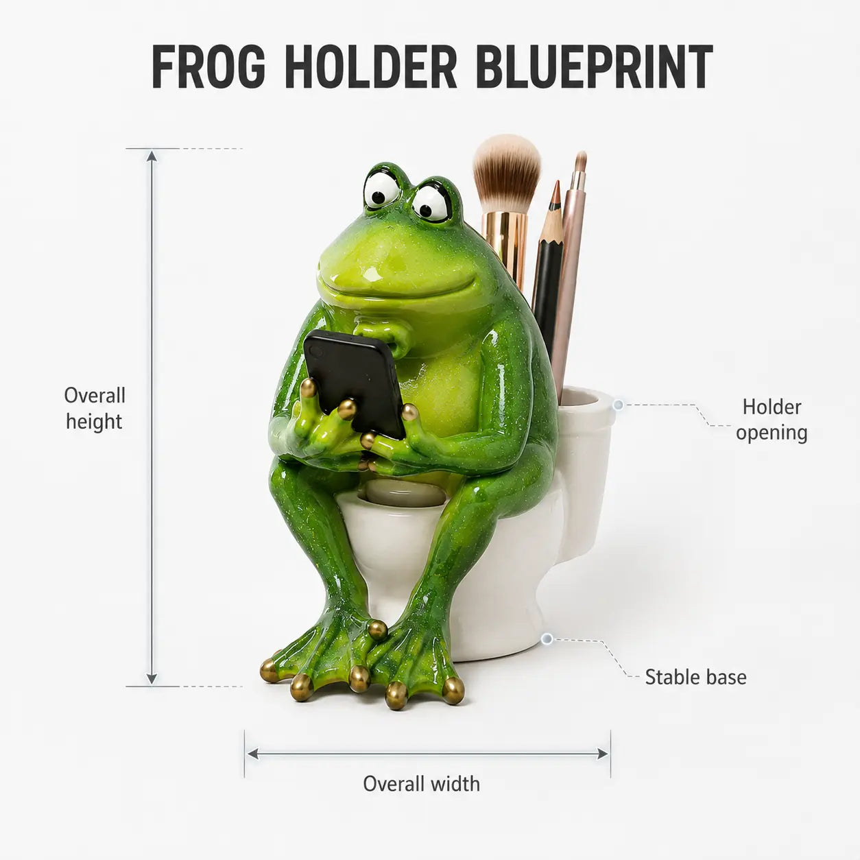 Funny Frog Pen Holder | Frog Figurine Decor | Cute Desk Organizer | Garden Patio Shelf Accent Gift Jumartins