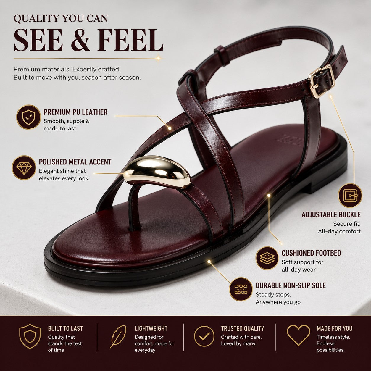 Flat Strappy Sandals for Vacation Travel, Casual Summer Beach Sandals, Comfortable Open Toe Walking Shoes