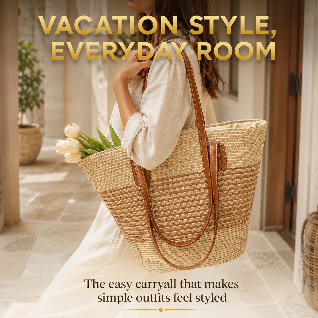 Woven Straw Tote Bag | Large Shoulder Handbag | Beach Carryall Purse | Vacation Travel Shopper | Casual Summer Tote Jumartins