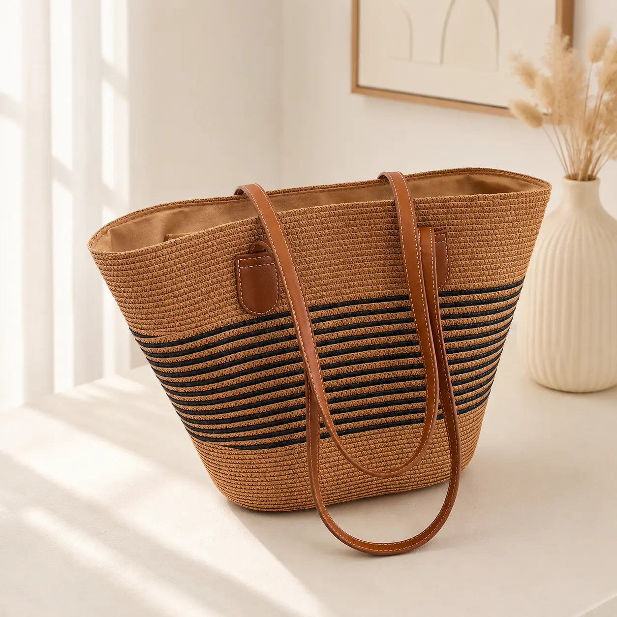 Woven Straw Tote Bag | Large Shoulder Handbag | Beach Carryall Purse | Vacation Travel Shopper | Casual Summer Tote Jumartins