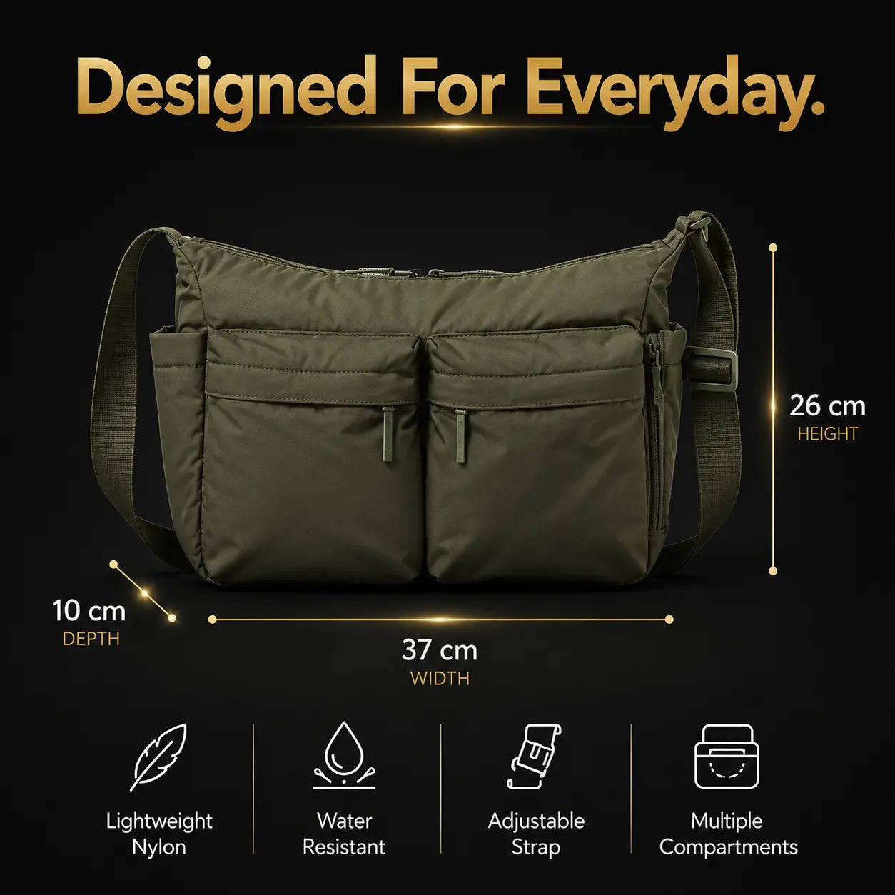 Casual Multi Pocket Messenger Bag for Women Large Nylon Shoulder Bag Lightweight Travel Purse Everyday Crossbody Tote Handbag Jumartins