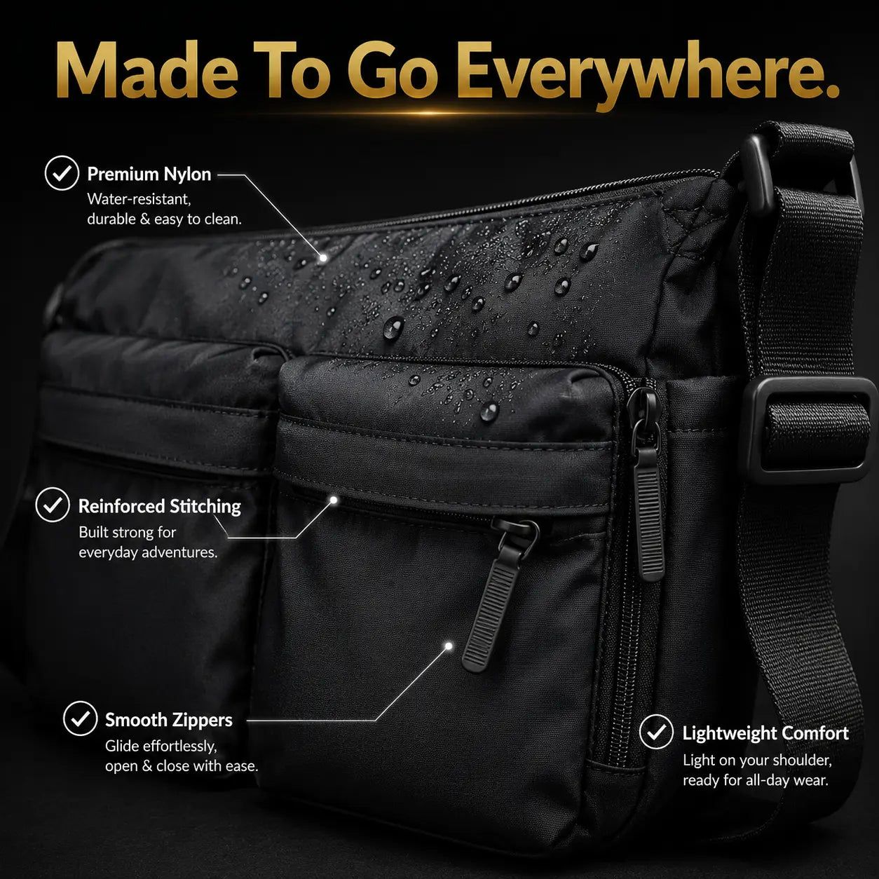 Casual Multi Pocket Messenger Bag for Women Large Nylon Shoulder Bag Lightweight Travel Purse Everyday Crossbody Tote Handbag Jumartins