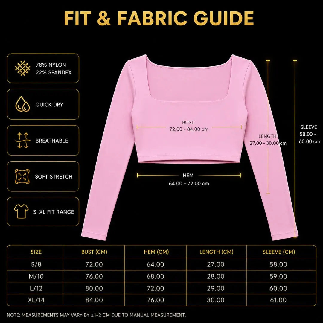 Square Neck Workout Crop Top | Long Sleeve Yoga Shirt | Breathable Quick Dry Gym Top | Stretch Fitness Top | Sculpted Studio Wear Jumartins