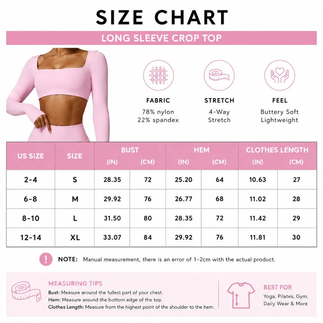 Square Neck Workout Crop Top | Long Sleeve Yoga Shirt | Breathable Quick Dry Gym Top | Stretch Fitness Top | Sculpted Studio Wear Jumartins