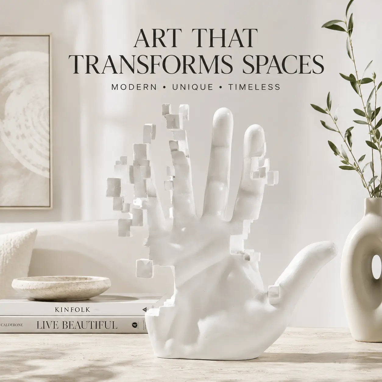 Modern Pixel Hand Sculpture Resin Decor Contemporary Abstract Statue Luxury Home Office Shelf Ornament Jumartins