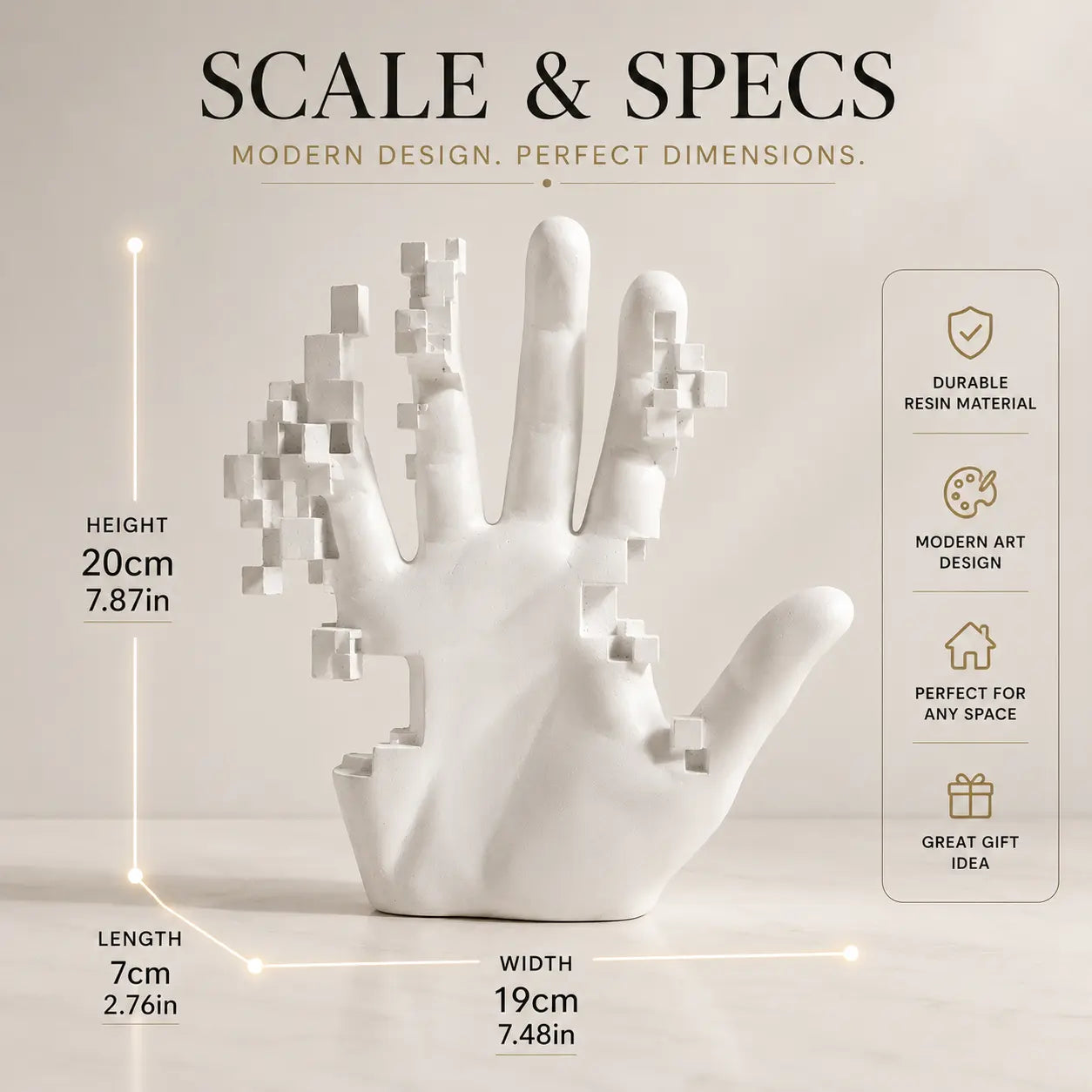 Modern Pixel Hand Sculpture Resin Decor Contemporary Abstract Statue Luxury Home Office Shelf Ornament Jumartins