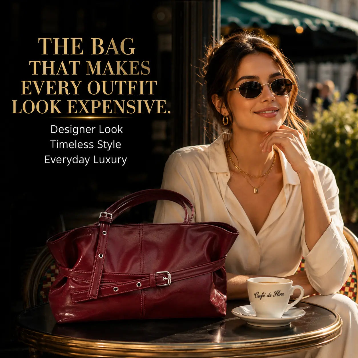 Luxury Vintage Belted Burgundy Shoulder Bag for Women | Quiet Luxury Soft Leather Everyday Tote Purse with Adjustable Strap Jumartins