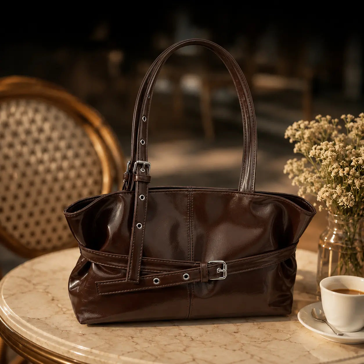 Luxury Vintage Belted Burgundy Shoulder Bag for Women | Quiet Luxury Soft Leather Everyday Tote Purse with Adjustable Strap Jumartins