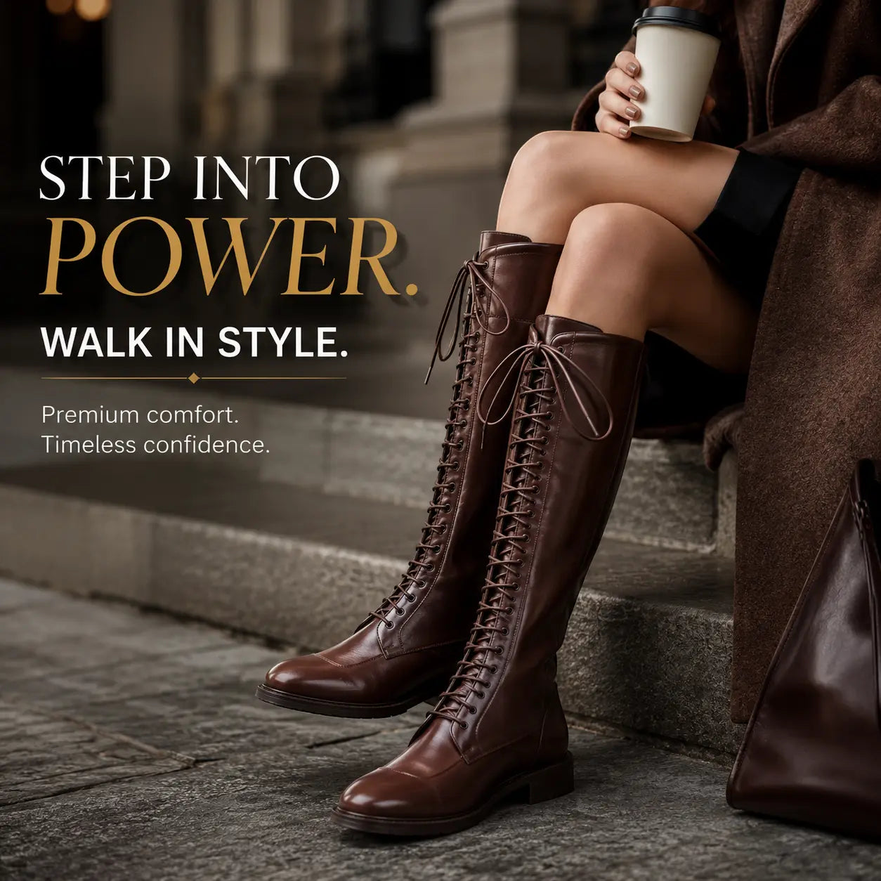 Women's Knee High Lace Up Boots Brown Riding Boots Low Heel Combat Boots Vintage Tall Boots Casual Fashion Boots for Women Jumartins