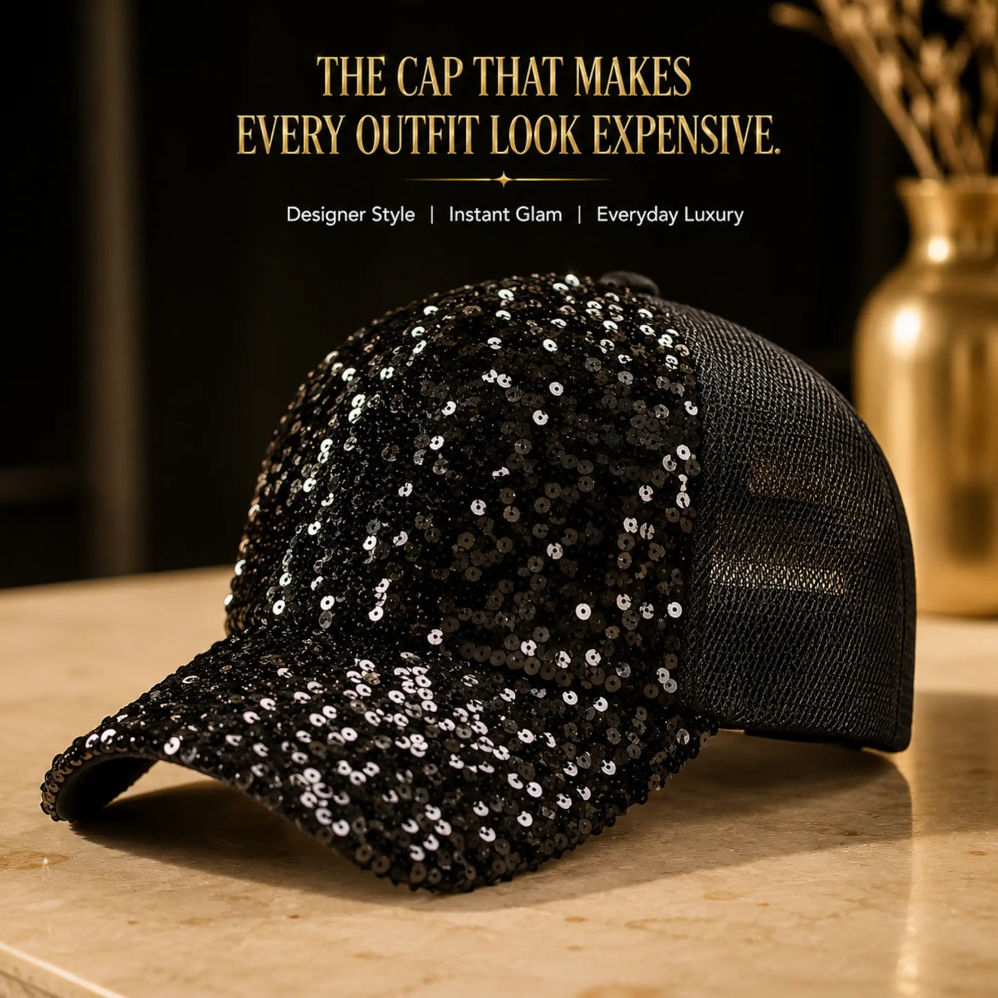 Luxury Black Sequin Baseball Cap for Women | Sparkly Mesh Trucker Hat | Fashion Glitter Casual Summer Adjustable Cap Jumartins