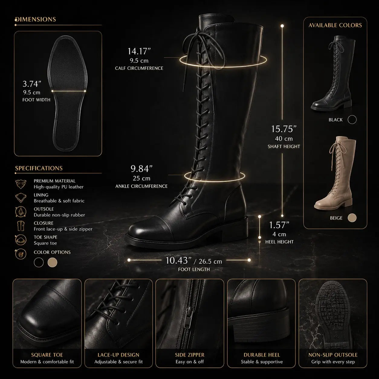 Women's Knee High Lace Up Boots Brown Riding Boots Low Heel Combat Boots Vintage Tall Boots Casual Fashion Boots for Women Jumartins