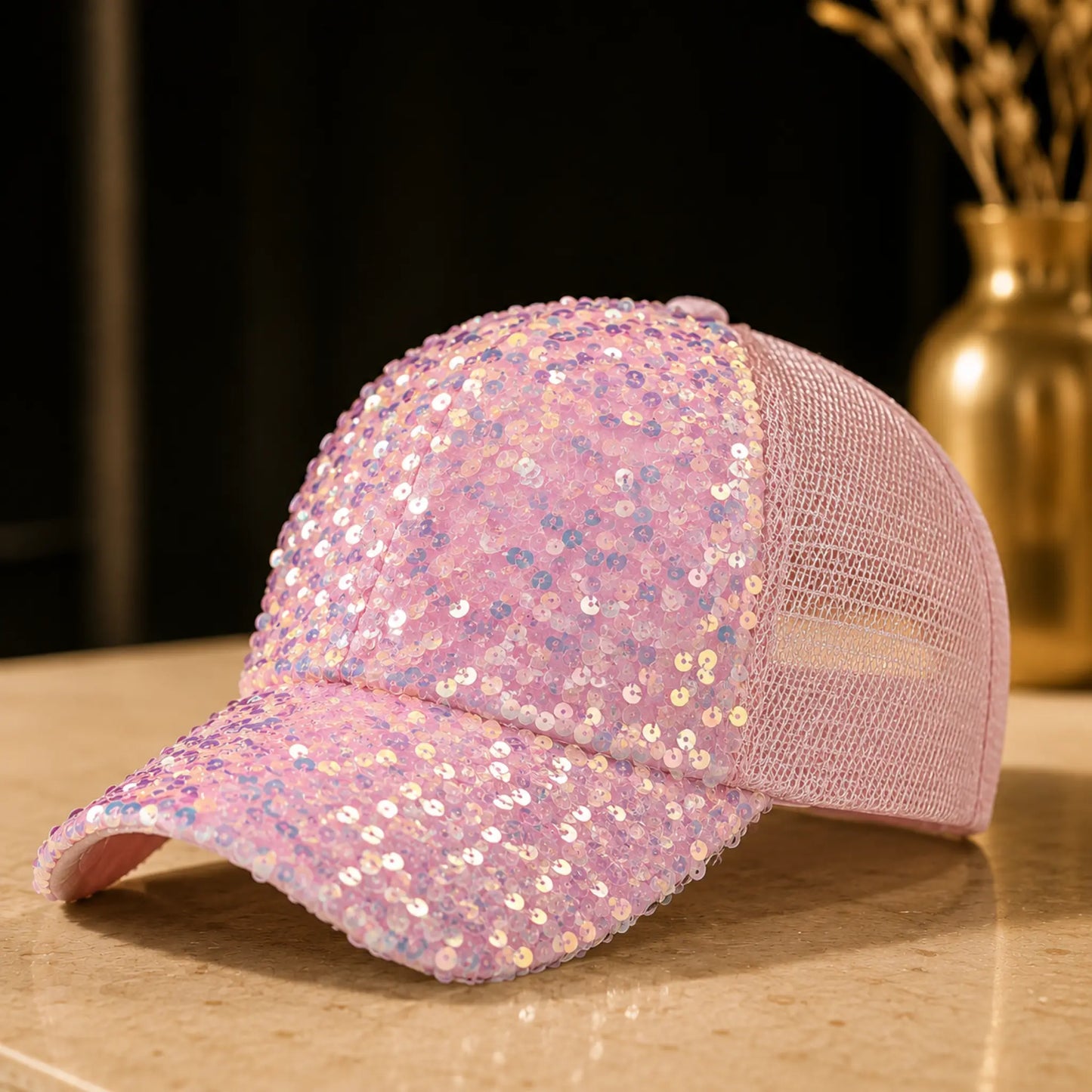 Luxury Black Sequin Baseball Cap for Women | Sparkly Mesh Trucker Hat | Fashion Glitter Casual Summer Adjustable Cap Jumartins