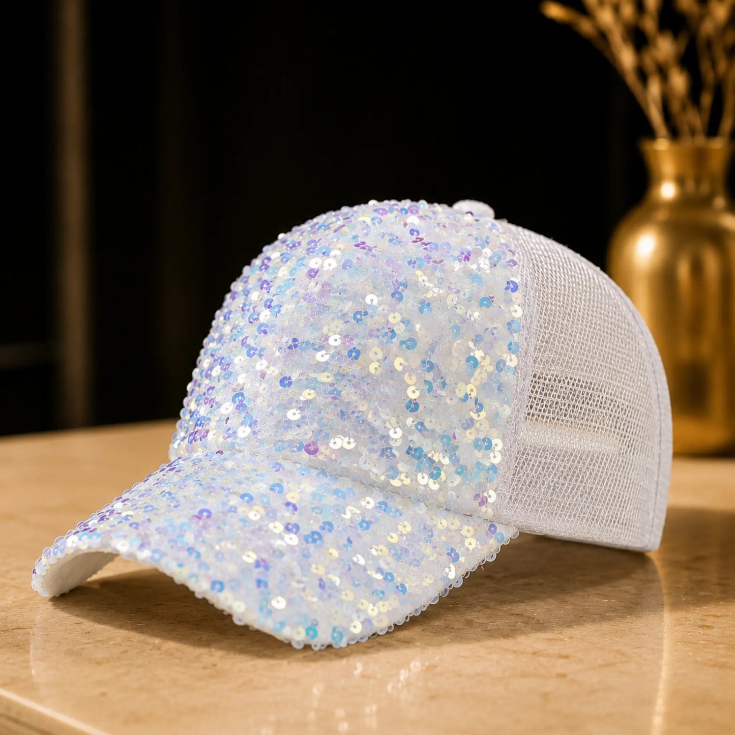 Luxury Black Sequin Baseball Cap for Women | Sparkly Mesh Trucker Hat | Fashion Glitter Casual Summer Adjustable Cap Jumartins