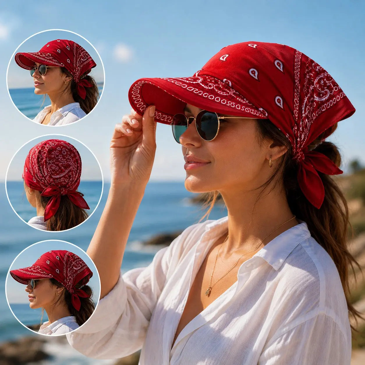 Women's Scarf Visor Hat UPF 50+ Sun Protection Hat Adjustable Bandana Visor Beach Hat Lightweight Summer Sun Cap for Women Jumartins