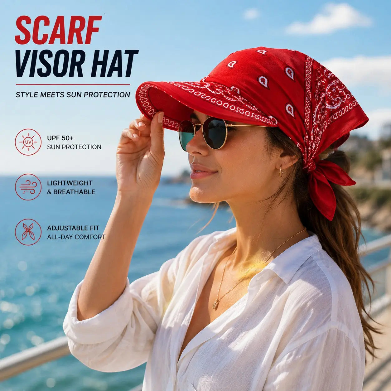 Women's Scarf Visor Hat UPF 50+ Sun Protection Hat Adjustable Bandana Visor Beach Hat Lightweight Summer Sun Cap for Women Jumartins