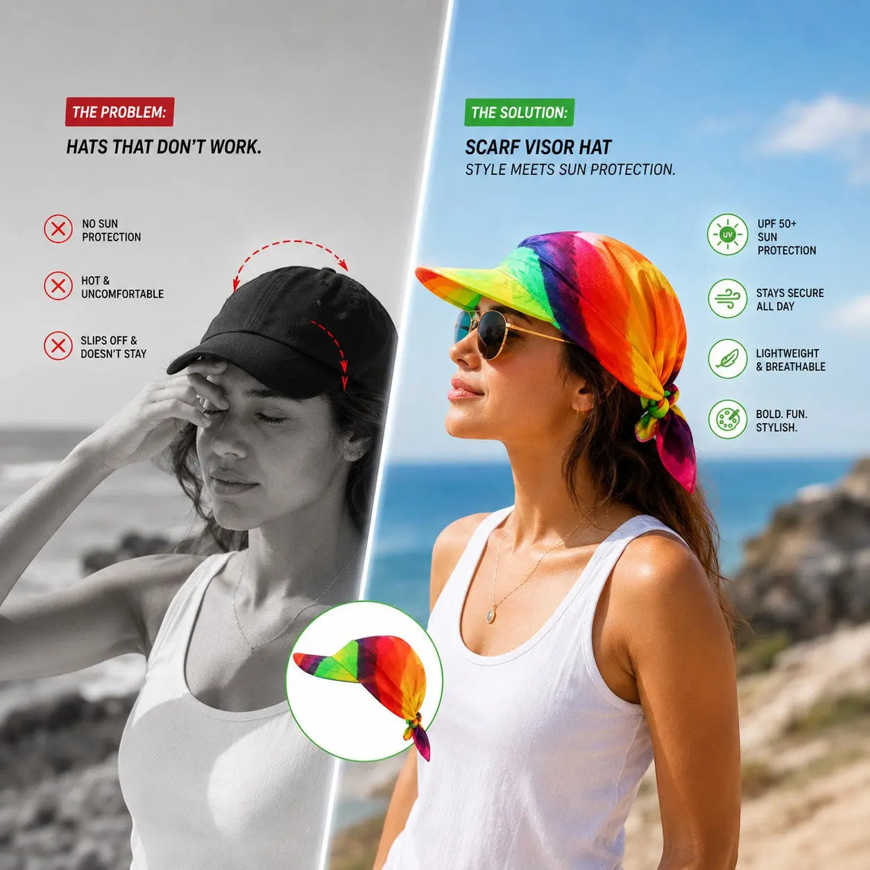 Women's Scarf Visor Hat UPF 50+ Sun Protection Hat Adjustable Bandana Visor Beach Hat Lightweight Summer Sun Cap for Women Jumartins