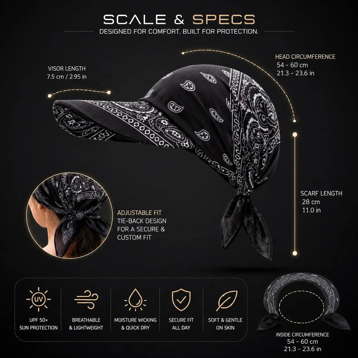 Women's Scarf Visor Hat UPF 50+ Sun Protection Hat Adjustable Bandana Visor Beach Hat Lightweight Summer Sun Cap for Women Jumartins