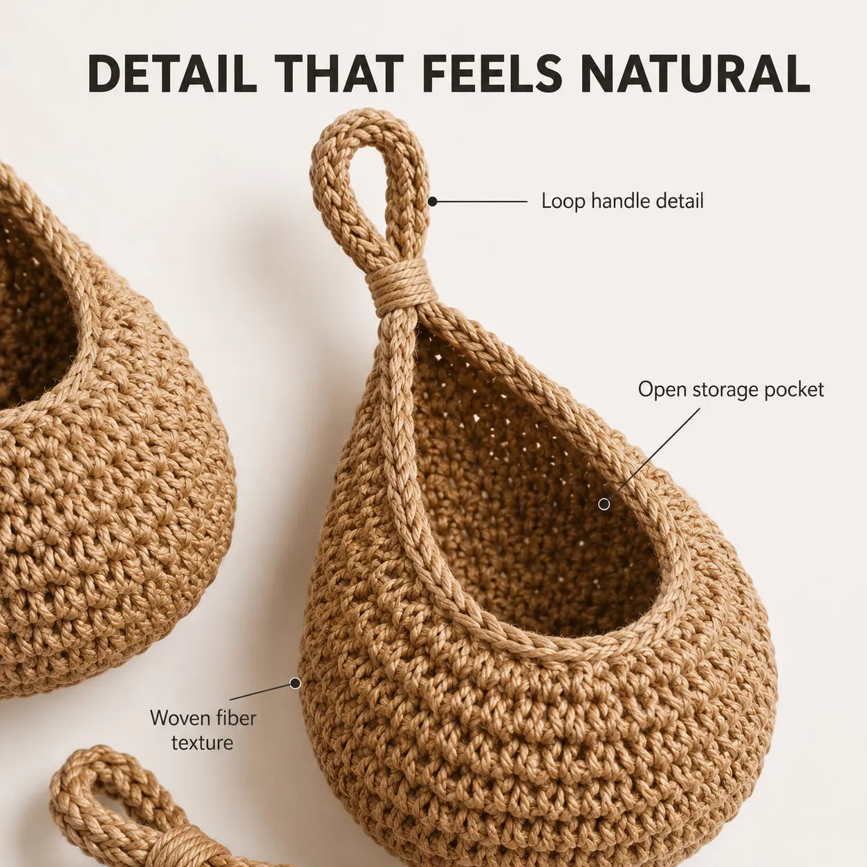 Wall Hanging Basket Set | Woven Fruit Storage | Kitchen Organizer Hooks | Pantry Dining Room Decor Jumartins