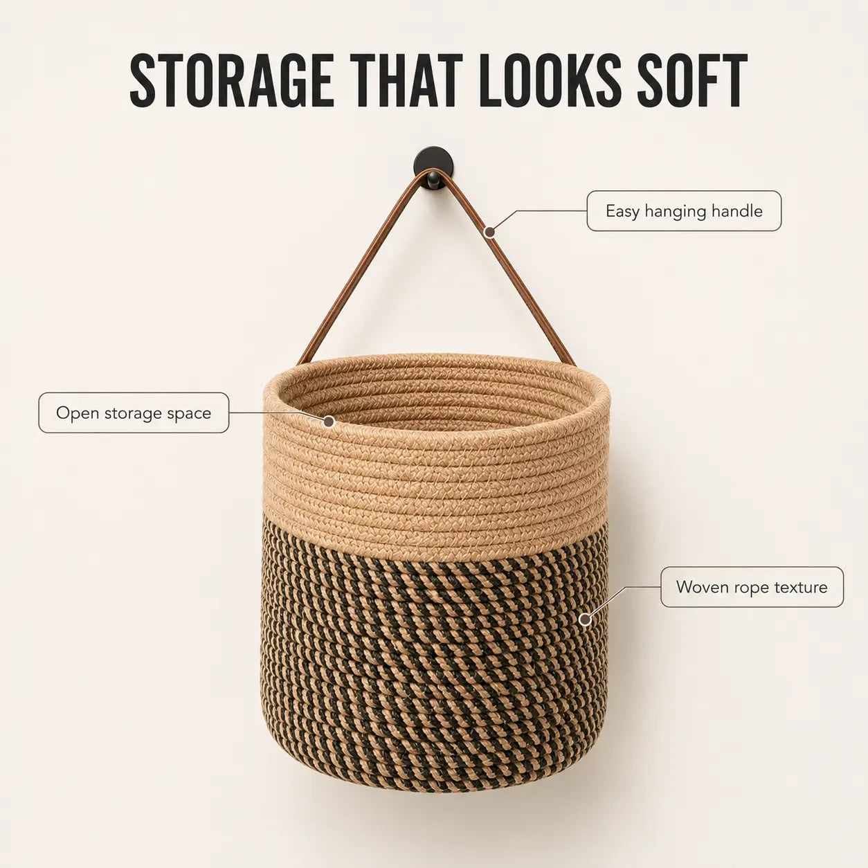 Hanging Rope Storage Basket | Boho Wall Basket Organizer | Kitchen Plant Towel Toy Holder | Rustic Home Decor Jumartins