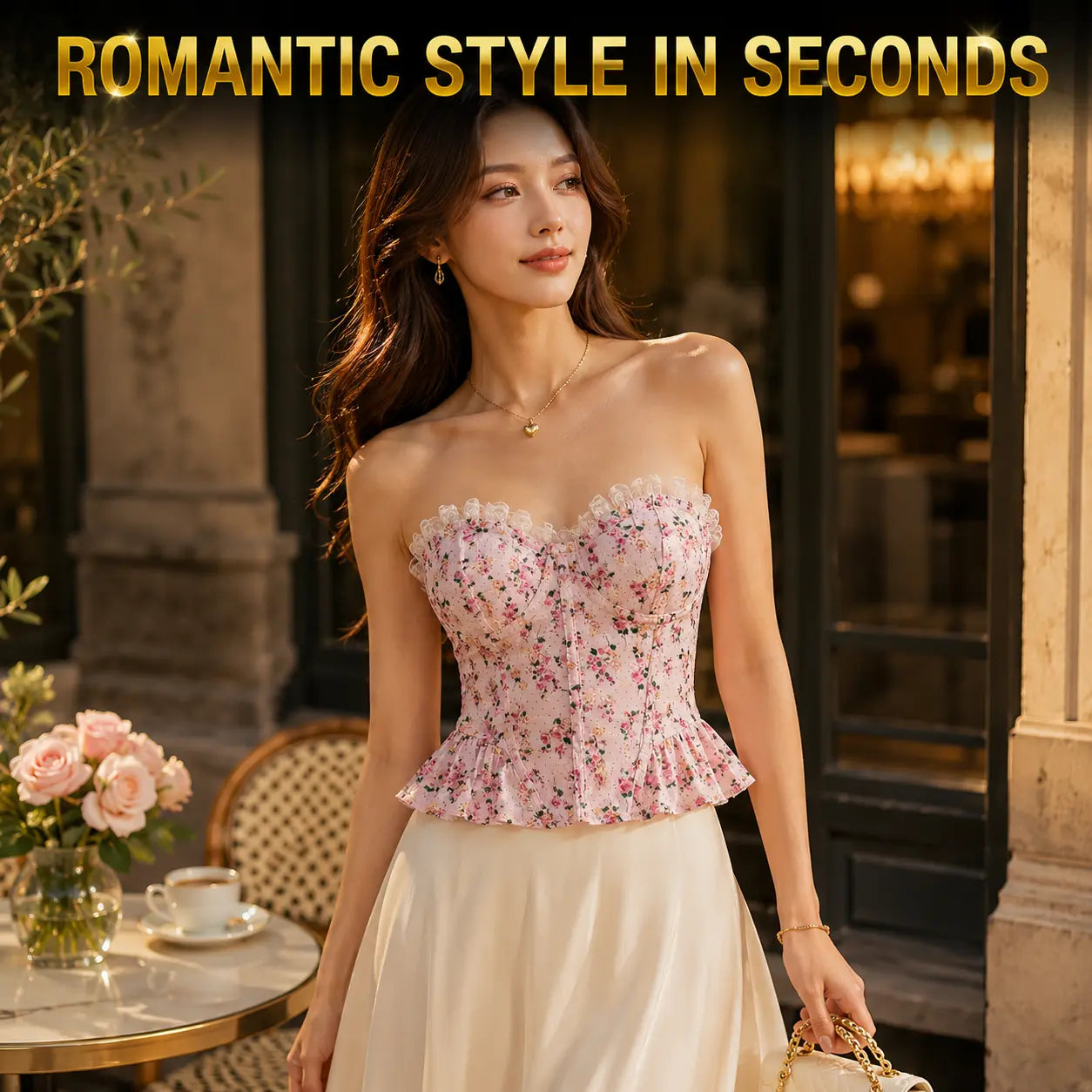 Floral Corset Top | Pink Lace Trim Bustier | Coquette Peplum Blouse | Romantic Going Out Top | Soft Feminine Shirt Jumartins