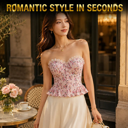 Floral Corset Top | Pink Lace Trim Bustier | Coquette Peplum Blouse | Romantic Going Out Top | Soft Feminine Shirt Jumartins