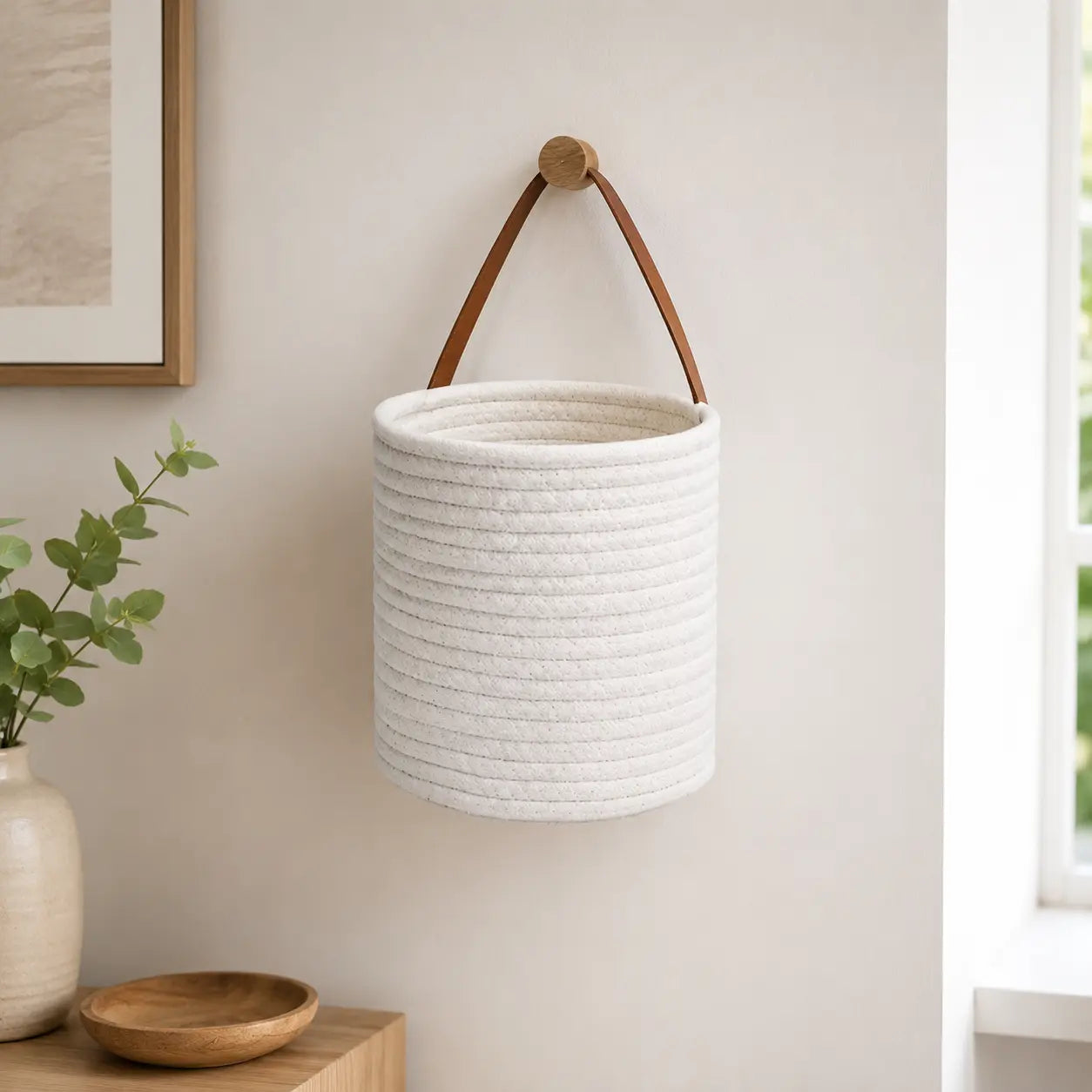 Hanging Rope Storage Basket | Boho Wall Basket Organizer | Kitchen Plant Towel Toy Holder | Rustic Home Decor Jumartins