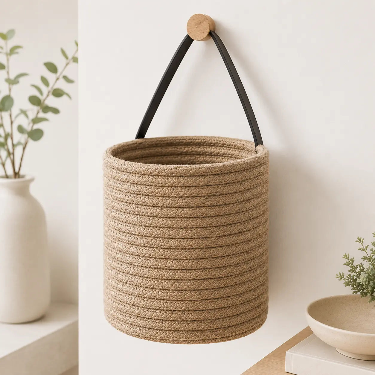 Hanging Rope Storage Basket | Boho Wall Basket Organizer | Kitchen Plant Towel Toy Holder | Rustic Home Decor Jumartins