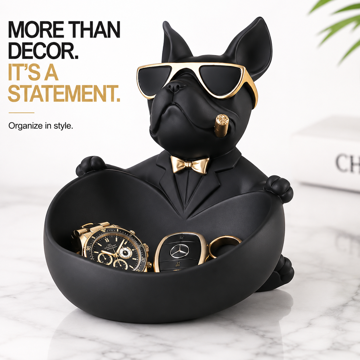 Luxury French Bulldog Storage Bowl Decor | Modern Resin Dog Statue Organizer Tray
