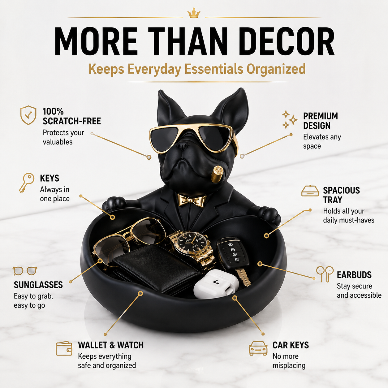 Luxury French Bulldog Storage Bowl Decor | Modern Resin Dog Statue Organizer Tray