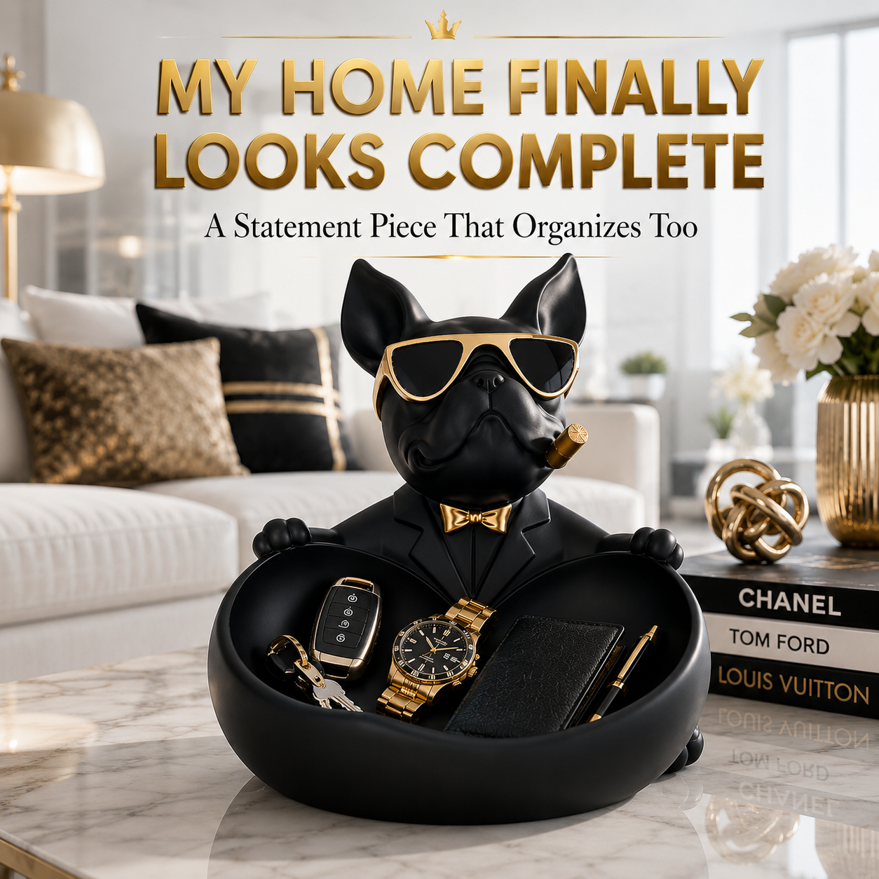 Luxury French Bulldog Storage Bowl Decor | Modern Resin Dog Statue Organizer Tray