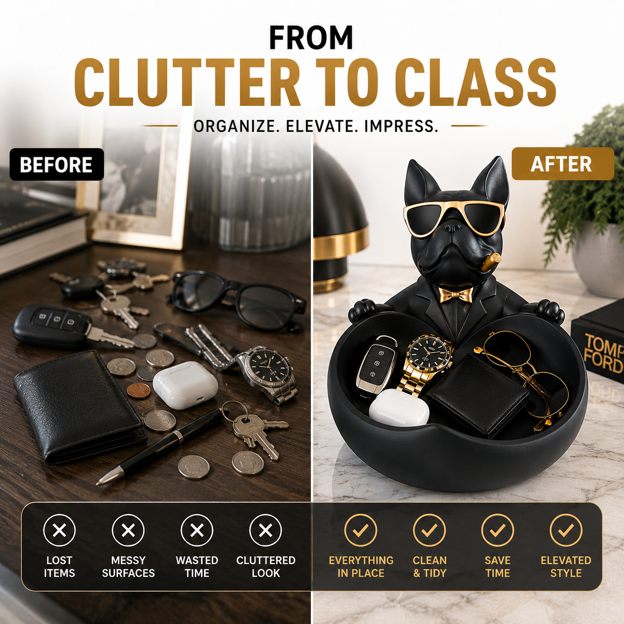 Luxury French Bulldog Storage Bowl Decor | Modern Resin Dog Statue Organizer Tray