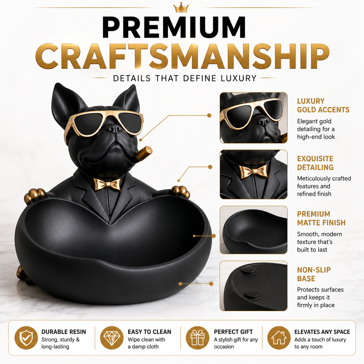 Luxury French Bulldog Storage Bowl Decor | Modern Resin Dog Statue Organizer Tray