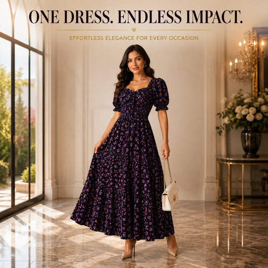 Elegant Floral Maxi Dress for Women Puff Sleeve Square Neck Cottage core Dress Wedding Guest Garden Party Dress