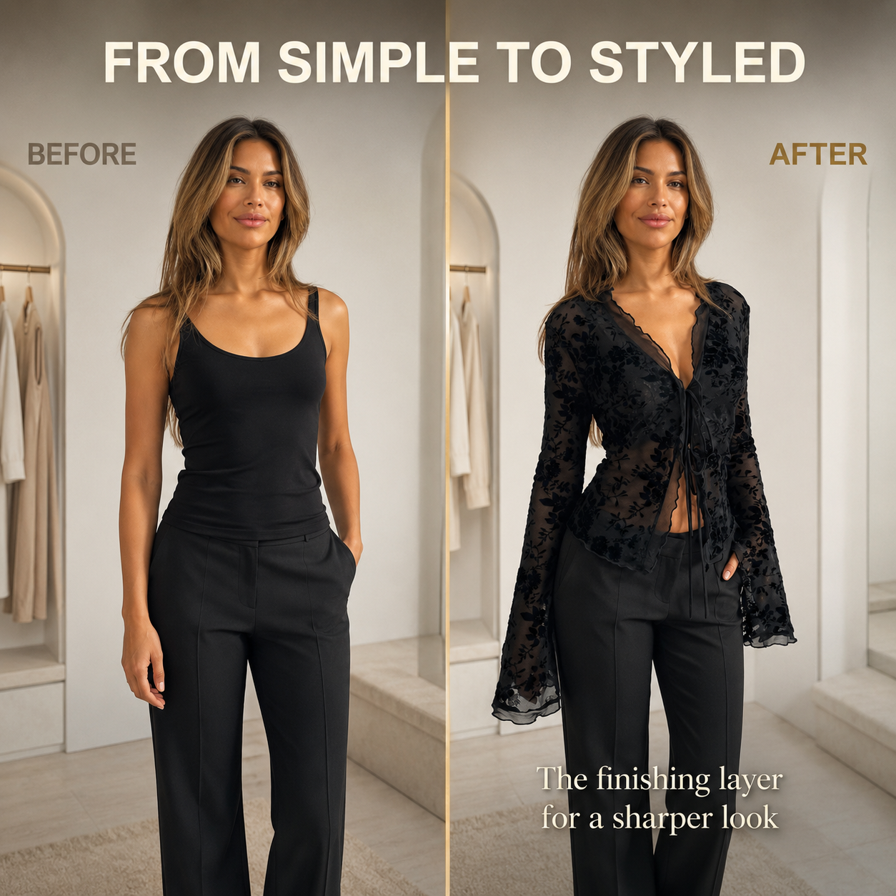 Black Sheer Floral Lace Blouse | Tie Front Long Sleeve Mesh Top | Ruffle Edge Evening Shirt | Dark Feminine Party Outfit