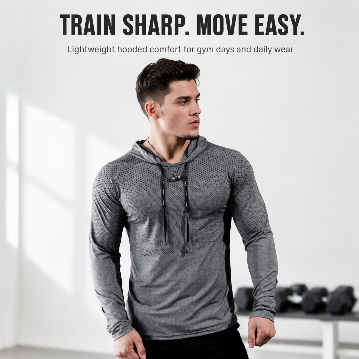 Mens Fitted Gym Hoodie | Lightweight Workout Top | Running Training Sweatshirt | Athletic Hooded Shirt