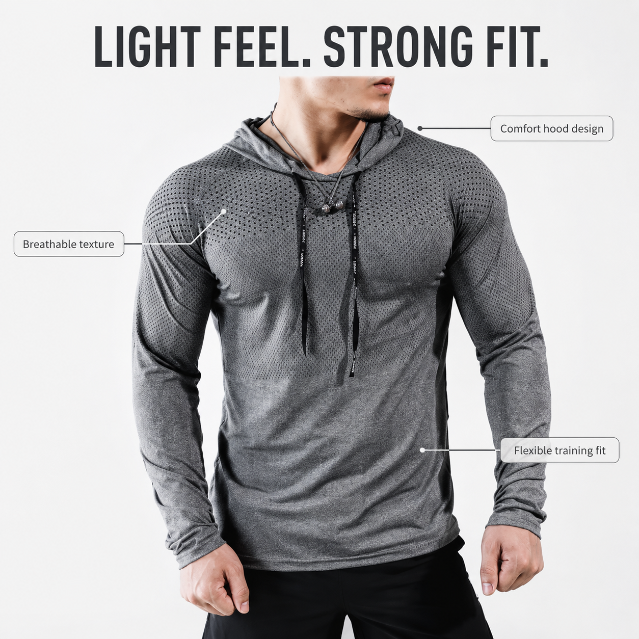 Mens Fitted Gym Hoodie | Lightweight Workout Top | Running Training Sweatshirt | Athletic Hooded Shirt